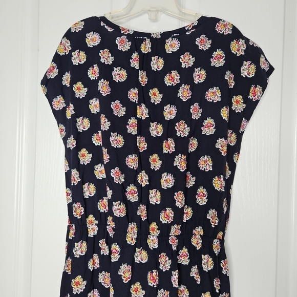 LOFT Paisley Midi Peasant Dress Small Navy Blue Elastic Waist Tassels Ruffle Hem - Picture 10 of 12